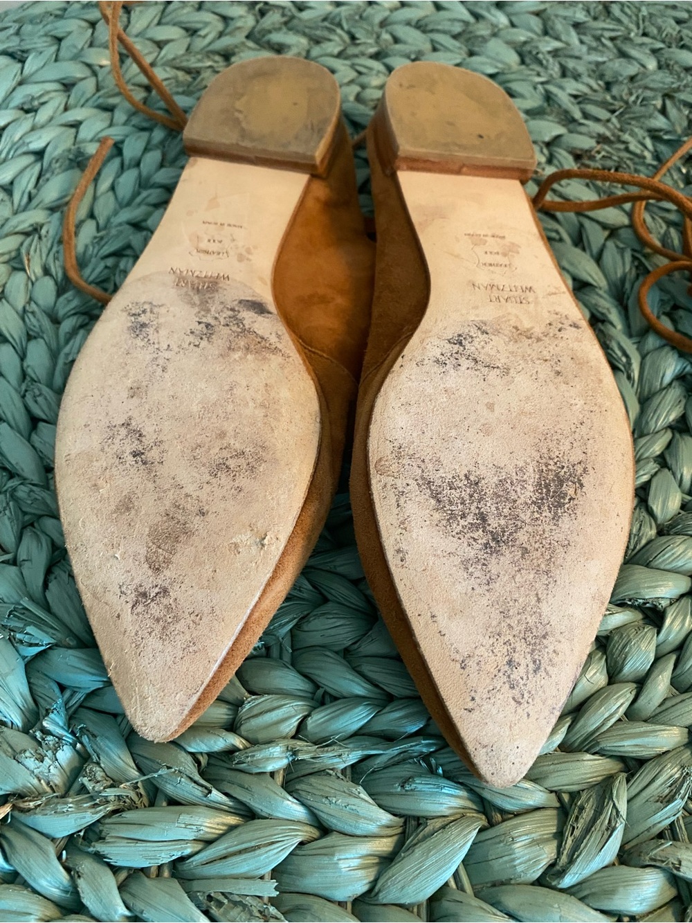 Stuart Weitzman Lace-Up Pointed Flats - Rust Brown Suede - Picture 3 of 4
